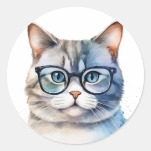 Sticker Rond Chat gris d'aquarelle douce