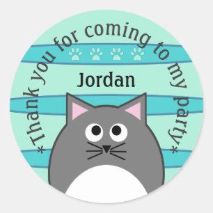 Sticker Rond Chat Gris Merci