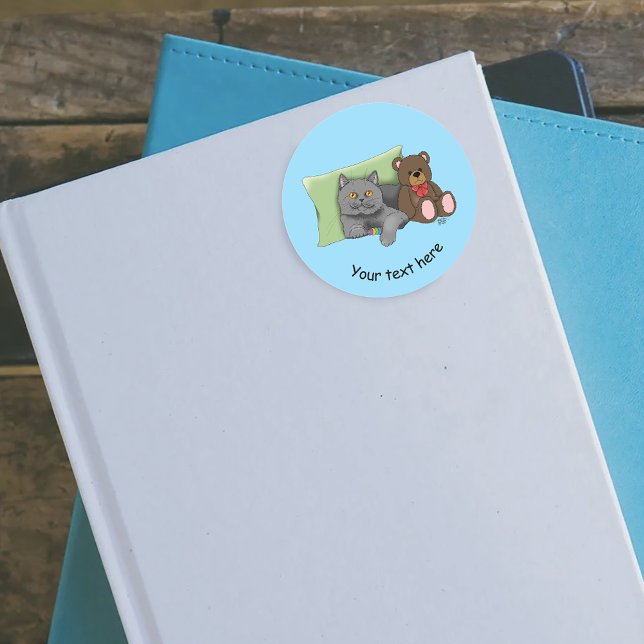 Sticker Rond Chat gris ours en peluche (Créateur téléchargé)