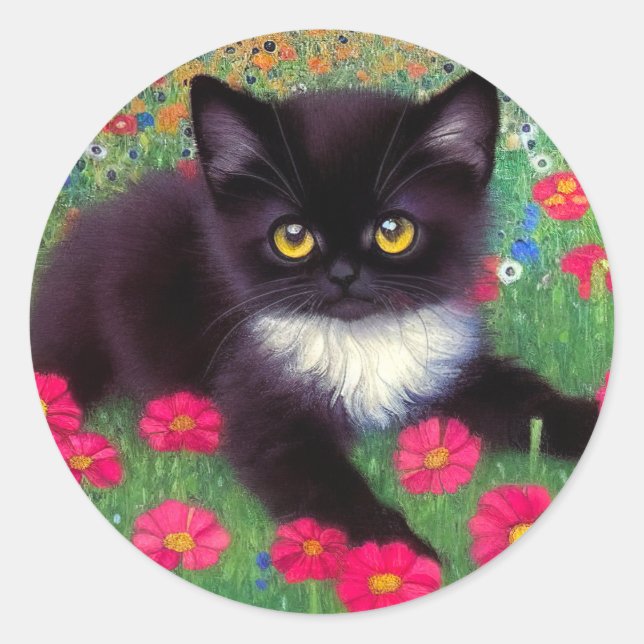 Sticker Rond Chat Gustav Klimt Tuxedo (Devant)