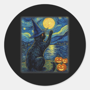 Sticker Rond Chat Halloween Drôle Amateur de Chats Noirs Pour H