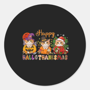 Sticker Rond Chat Halloween Noël Joyeux Hallothanksmans Merci