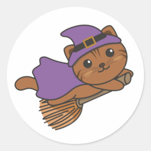 Sticker Rond Chat Halloween Sorcière Enfants Costume sorcier Cl