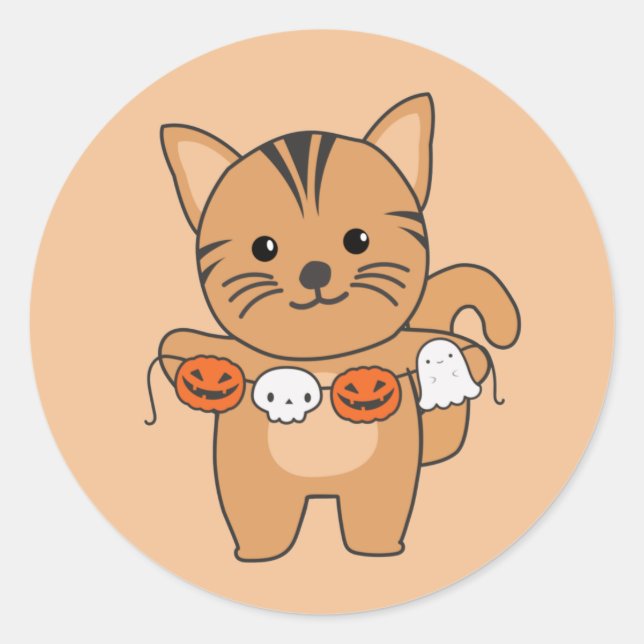 Sticker Rond Chat Happy Halloween Citrouille Chat Costume class (Devant)