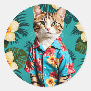 Sticker Rond Chat Hawaiian Sticker, amoureux des chats
