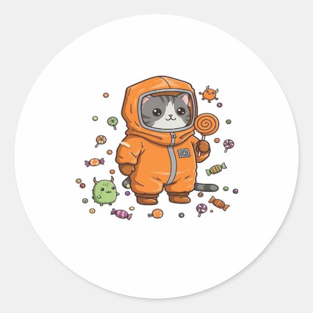 Sticker Rond Chat Hazmat Chat Halloween Candy Monster Amusants  (Devant)