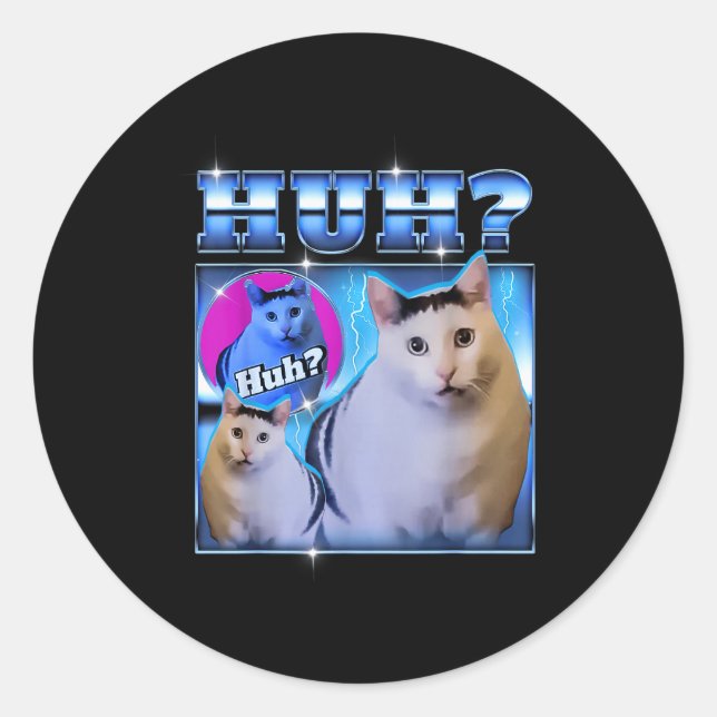Sticker Rond Chat hein ? Drôle de chat Mème Chat Étrange Bootle (Devant)