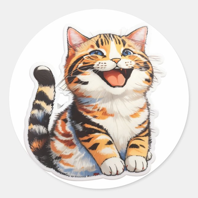 Sticker Rond Chat Heureux (Devant)