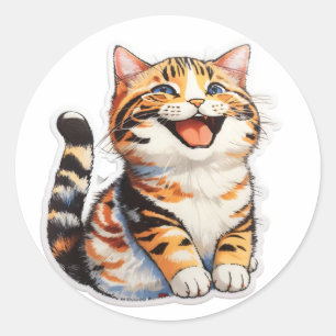 Sticker Rond Chat Heureux