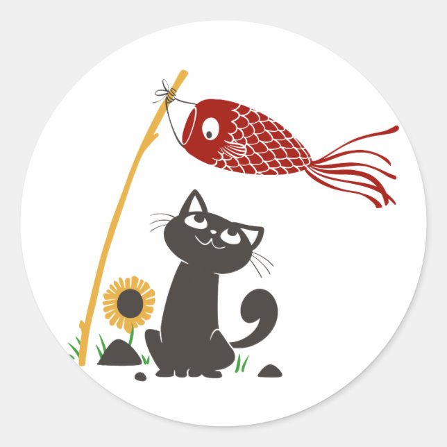 Sticker Rond Chat heureux - Choisir la couleur arrière - plan (Devant)
