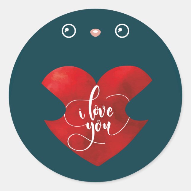Sticker Rond Chat In Love, Cute Kitten Valentine Day (Devant)