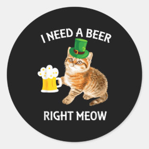 Sticker Rond Chat irlandais drôle de bière Saint-Patrick buvant