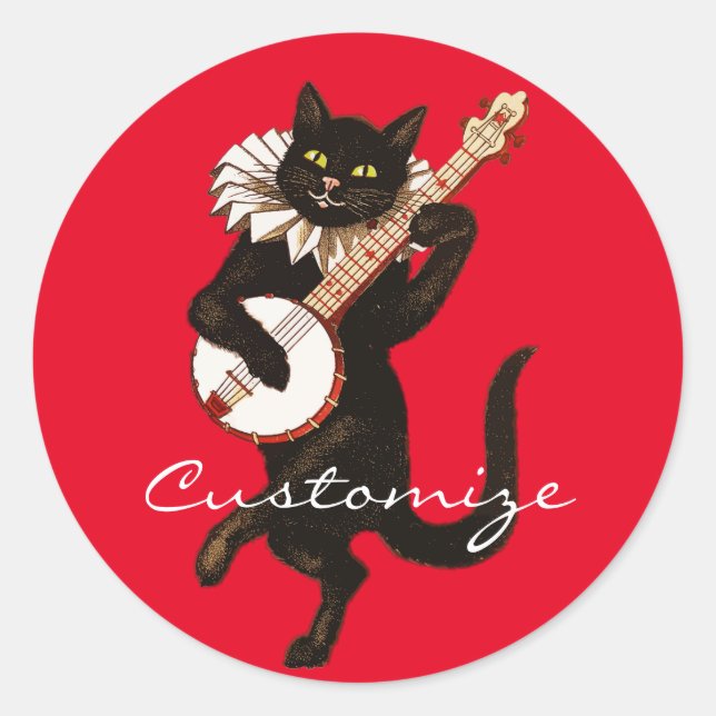 Sticker Rond Chat jouant à Banjo Thunder_Cove (Devant)
