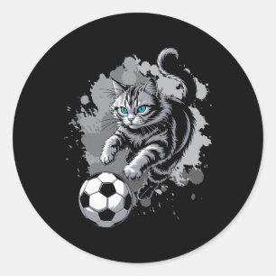 Sticker Rond Chat Jouant au Football