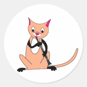 Sticker Rond Chat jouant la clarinette
