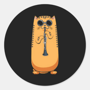 Sticker Rond Chat Jouant Le Hippy Hippy Clarinet Hipster Kitty
