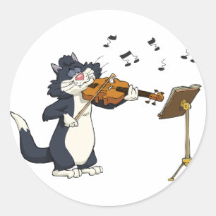 Sticker Rond Chat jouant le violon