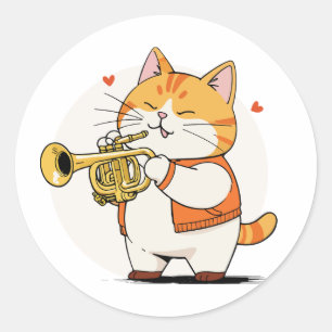 Sticker Rond Chat joue de la trompette