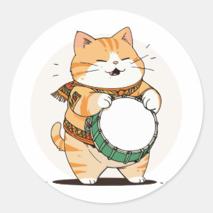 Sticker Rond Chat joue du tambour