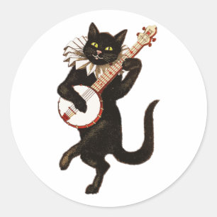 Sticker Rond Chat Jouer au banjo