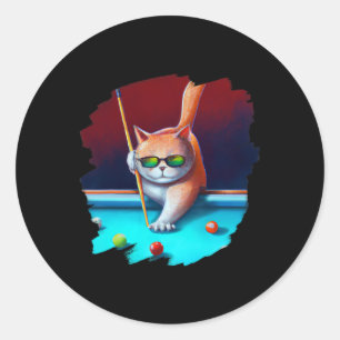 Sticker Rond Chat Jouer Billard De Piscine Dans Le Salon Cool F