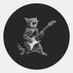 Sticker Rond Chat Jouer Guitare Rock Star Rock Et Roll Pour Hom