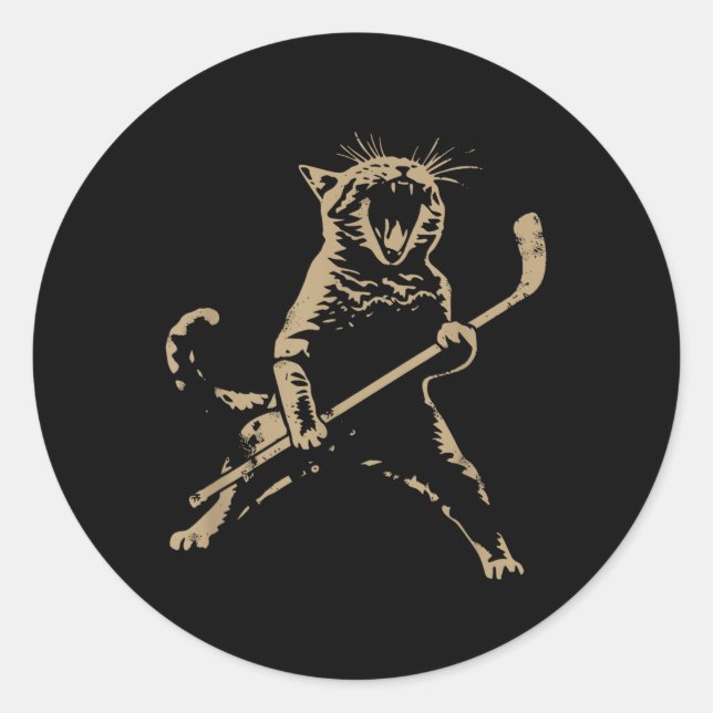 Sticker Rond Chat Jouer Hockey Sur Glace (Devant)