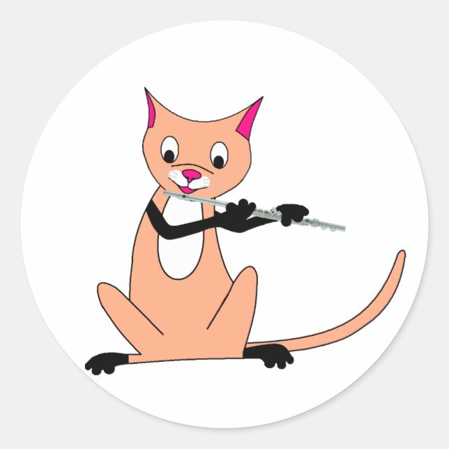Sticker Rond Chat Jouer la Flûte (Devant)