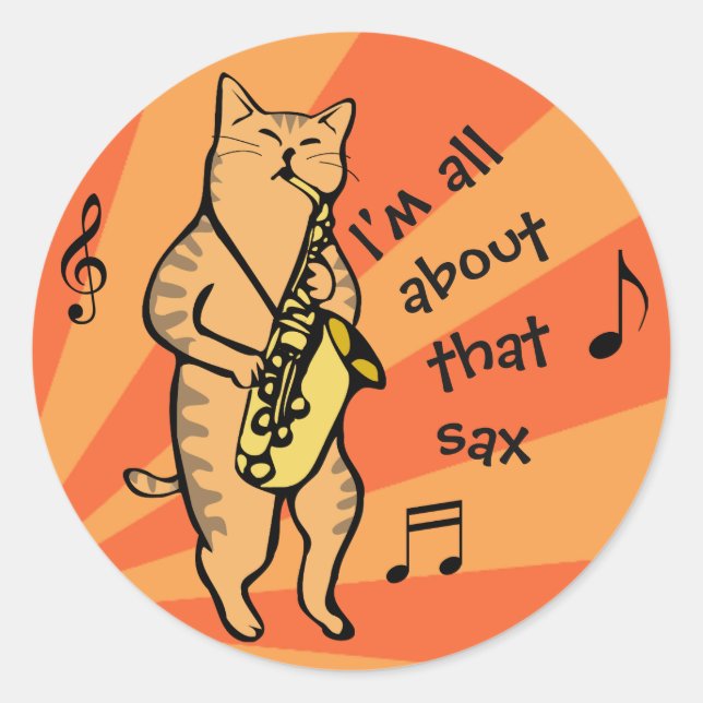 Sticker Rond Chat Jouer Saxophone (Devant)