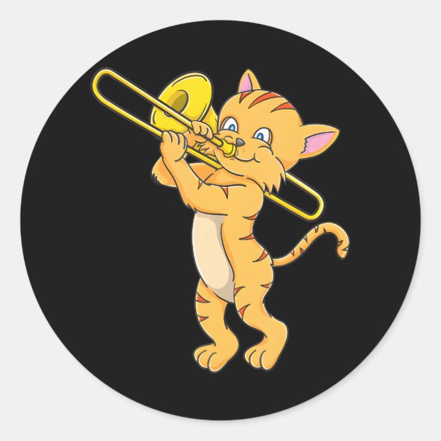 Sticker Rond Chat Jouer Trombone Marching Band Trombone (Devant)