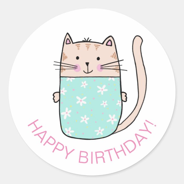Sticker Rond Chat Kitten Joyeux anniversaire (Devant)