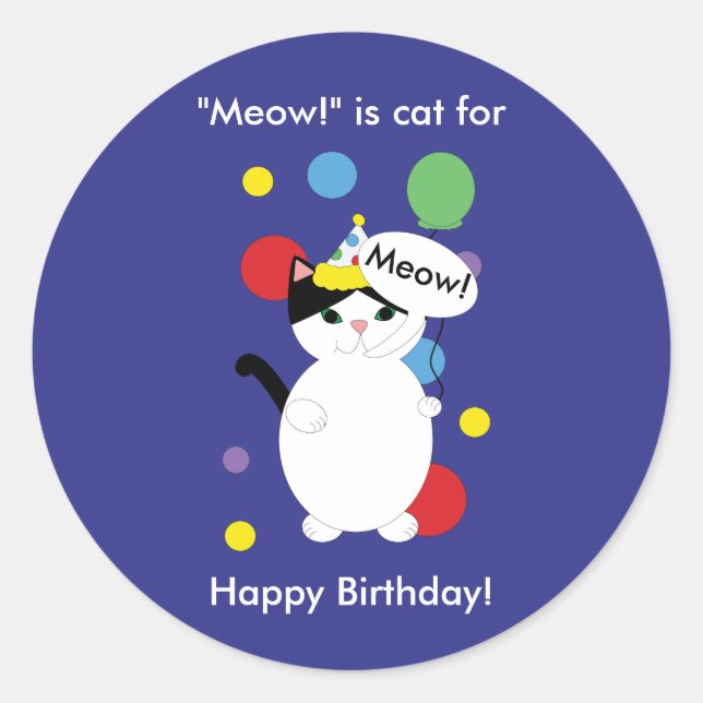Sticker Rond Chat Kitty coloré Funny Meow Anniversaire Personna (Devant)