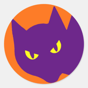 Sticker Rond Chat Kitty Halloween Effrayant Méchant