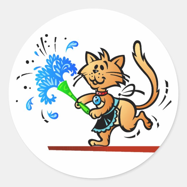 Sticker Rond Chat Kitty pour le nettoyage du printemps (Devant)