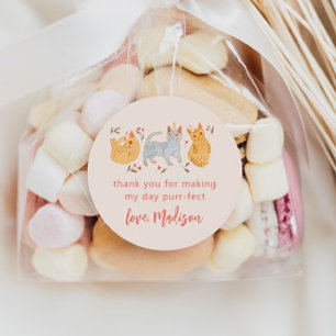 Sticker Rond Chat Kitty Rose Anniversaire Fête Favoriser