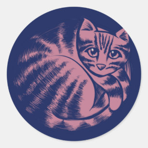 Sticker Rond Chat Kitty Rose Art Chat bleu mignon Chats Catday