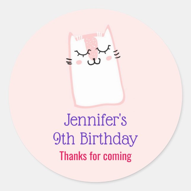 Sticker Rond Chat Kitty Sleeping Rose Anniversaire Merci (Devant)