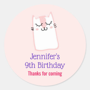 Sticker Rond Chat Kitty Sleeping Rose Anniversaire Merci
