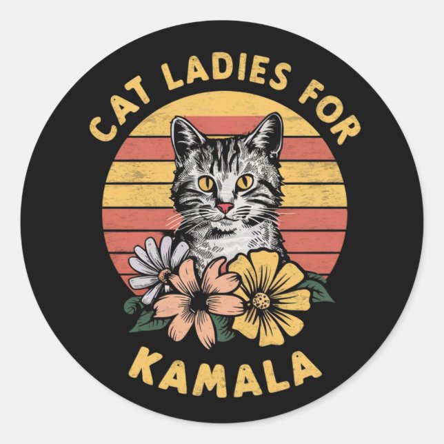 Sticker Rond Chat Ladies For Kamala (5) (Devant)