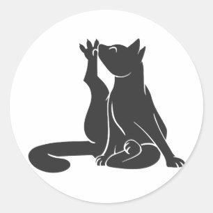 Sticker Rond Chat laver ses pattes - Choisir la couleur arrière