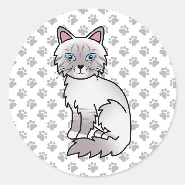 Sticker Rond Chat Lilac Point Tabby Birman / Ragdoll Mignon & P (Devant)