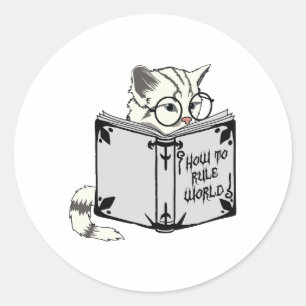 Sticker Rond Chat lisant un livre