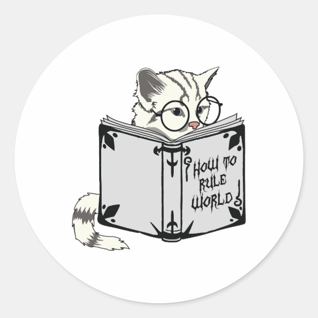 Sticker Rond Chat lisant un livre  (Devant)