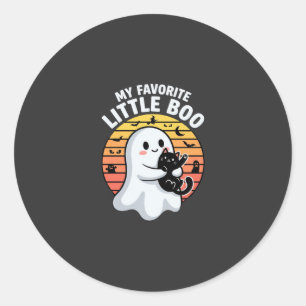 Sticker Rond Chat Little Boo fantôme d'Halloween