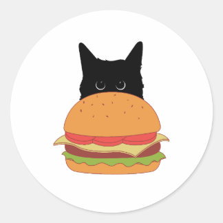Sticker Rond Chat Loves Cheeseburger