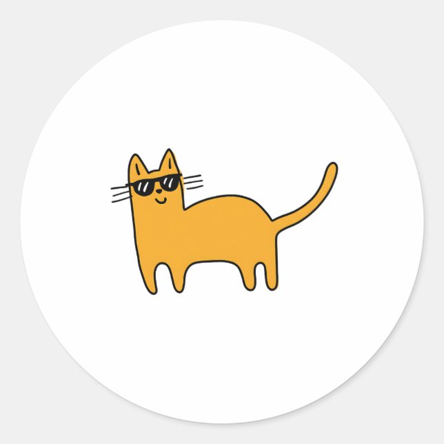 Sticker Rond Chat Lunettes de Soleil Cool (Devant)