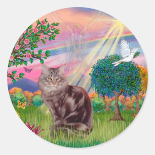Sticker Rond Chat Maine Coon - Ange des Nuages