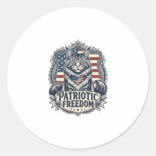Sticker Rond Chat Maine Coon Patriotique