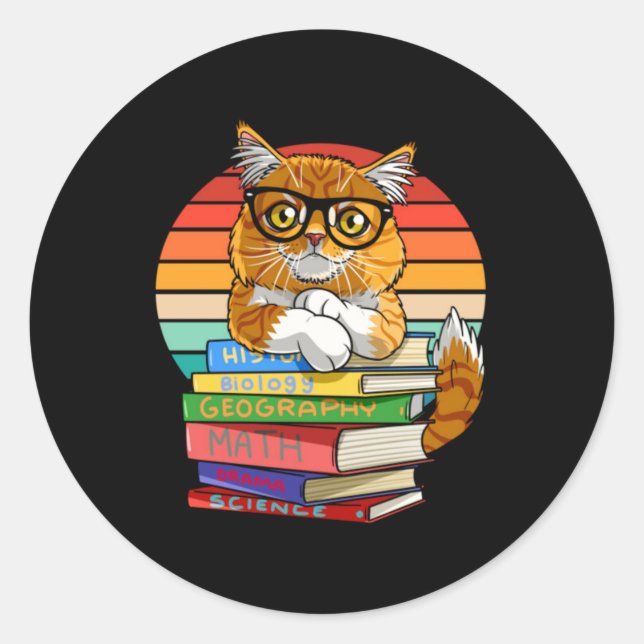 Sticker Rond Chat Maine Coon Retour aux enseignants de l'école (Devant)