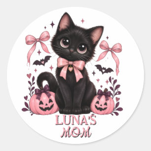 Sticker Rond Chat Maman Coquette Chat Noir, Chat Maman Hallowee